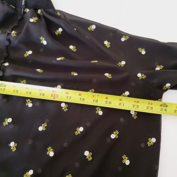 CABI Cottagecore Embroidered Floral Black Chiffon Top Blouse - Picture 9 of 10